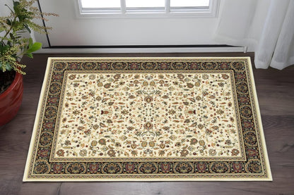 2' X 4' Ivory And Black Oriental Power Loom Stain Resistant Area Rug