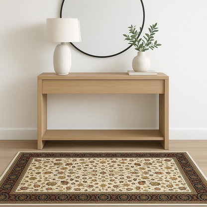 4' X 6' Ivory And Black Oriental Power Loom Stain Resistant Area Rug