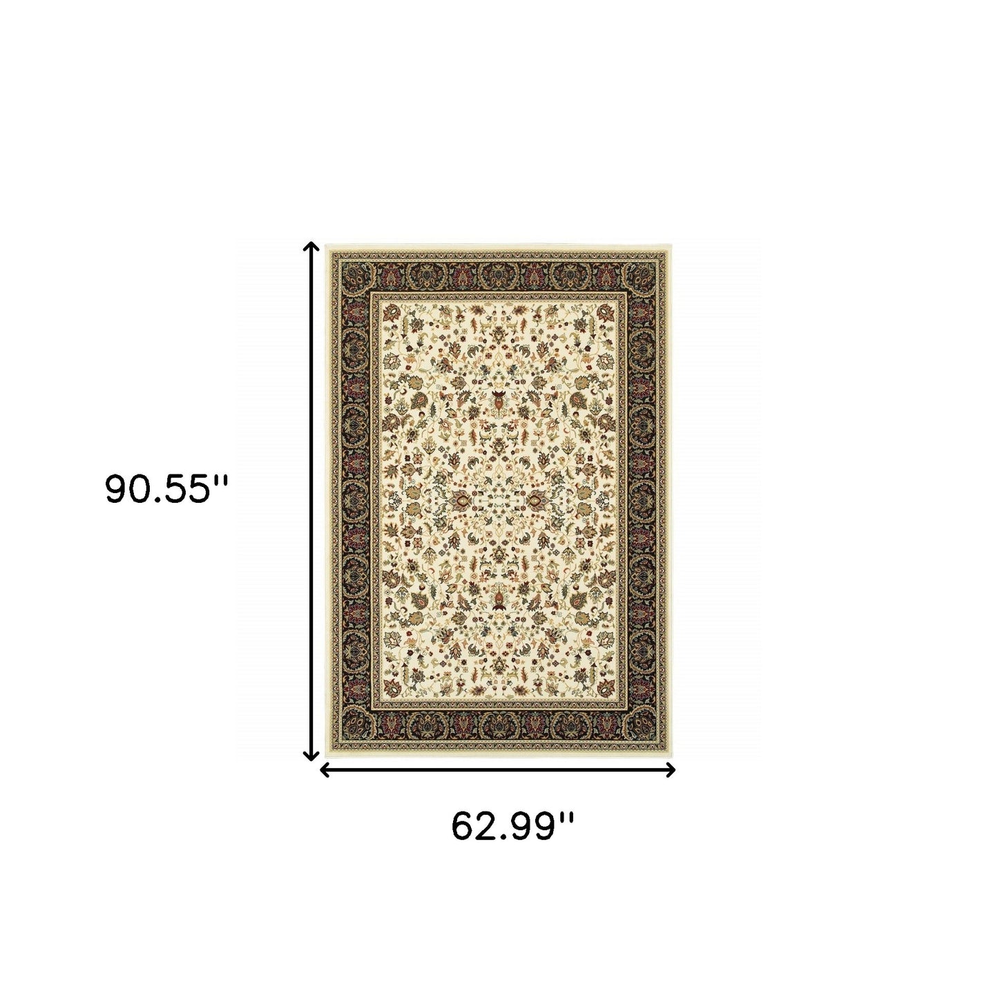 5' X 8' Ivory And Black Oriental Power Loom Stain Resistant Area Rug