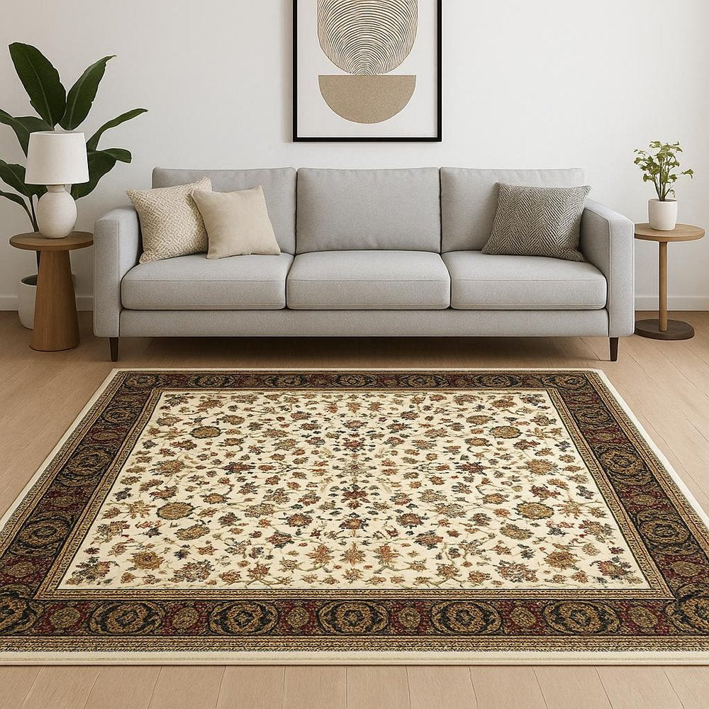 6' X 9' Ivory And Black Oriental Power Loom Stain Resistant Area Rug