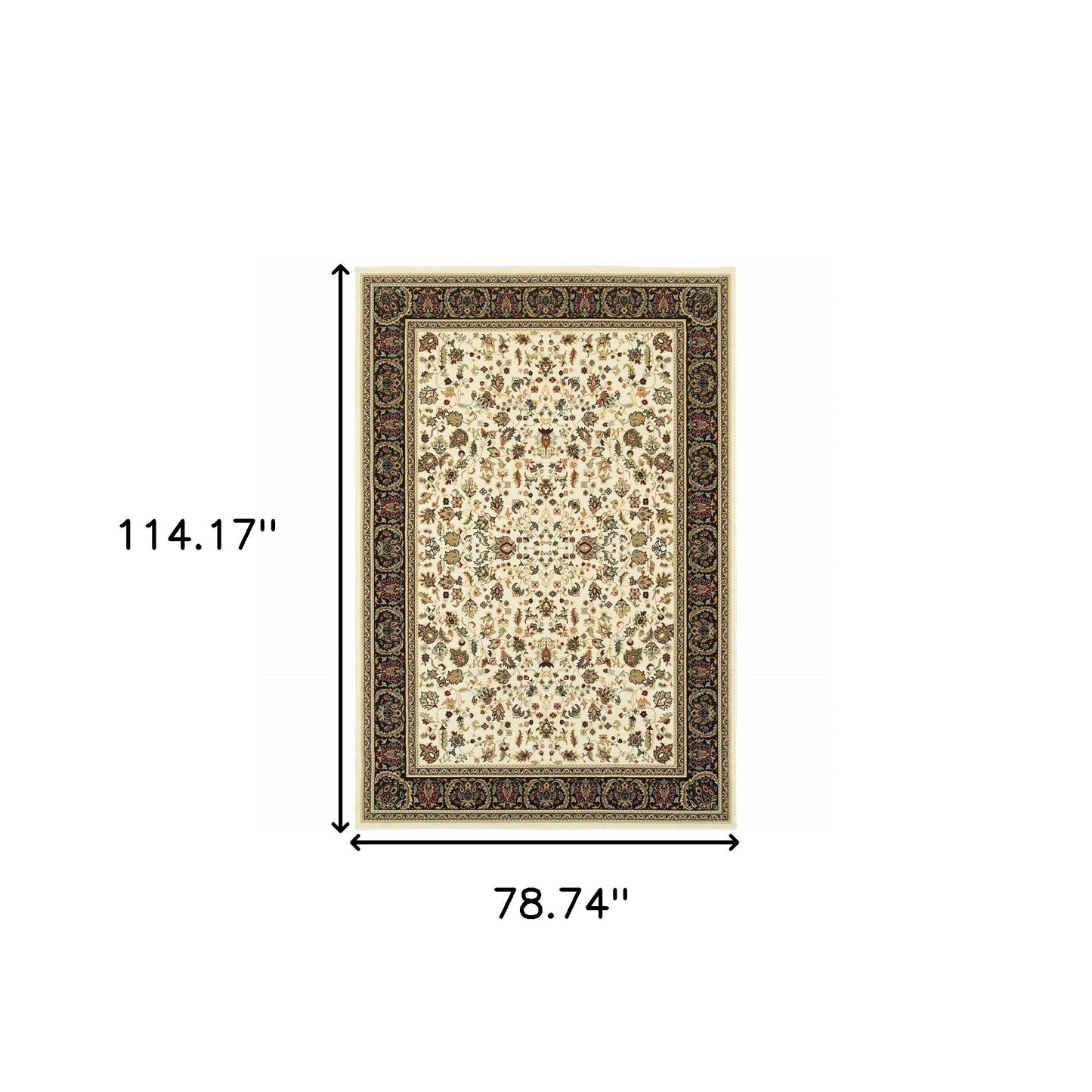 6' X 9' Ivory And Black Oriental Power Loom Stain Resistant Area Rug