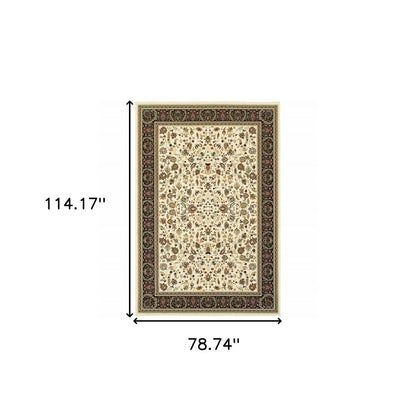 6' X 9' Ivory And Black Oriental Power Loom Stain Resistant Area Rug