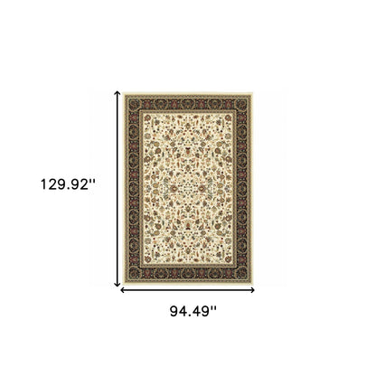 8' X 11' Ivory And Black Oriental Power Loom Stain Resistant Area Rug