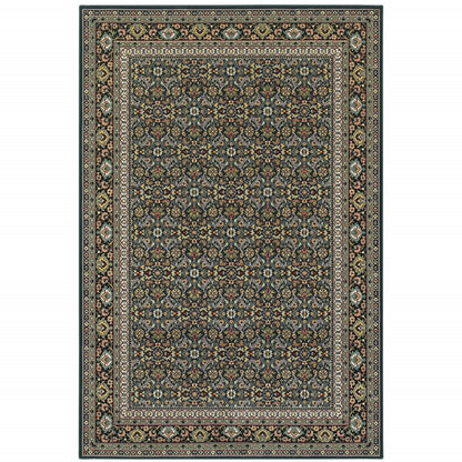 2' X 4' Navy Blue Oriental Power Loom Stain Resistant Area Rug