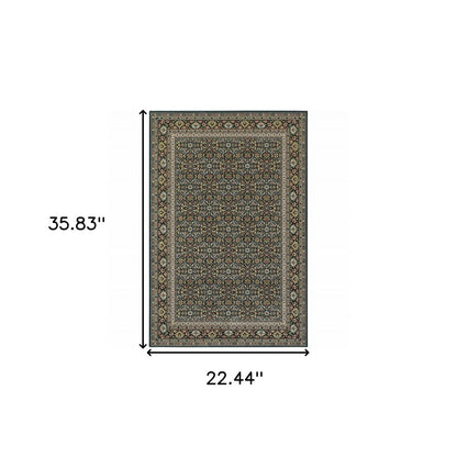 2' X 4' Navy Blue Oriental Power Loom Stain Resistant Area Rug