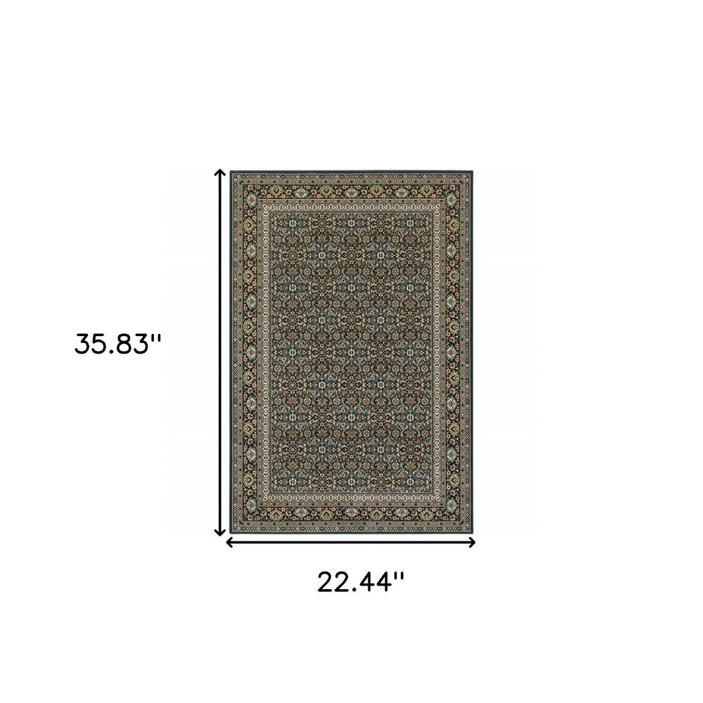 2' X 4' Navy Blue Oriental Power Loom Stain Resistant Area Rug