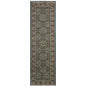 8' Navy Blue Green And Orange Oriental Runner Rug