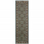 8' Navy Blue Green And Orange Oriental Runner Rug