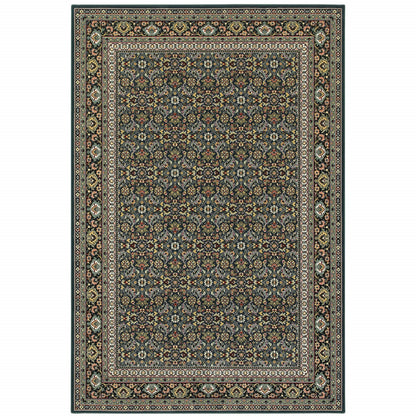 4' X 6' Blue and Green Oriental Power Loom Area Rug