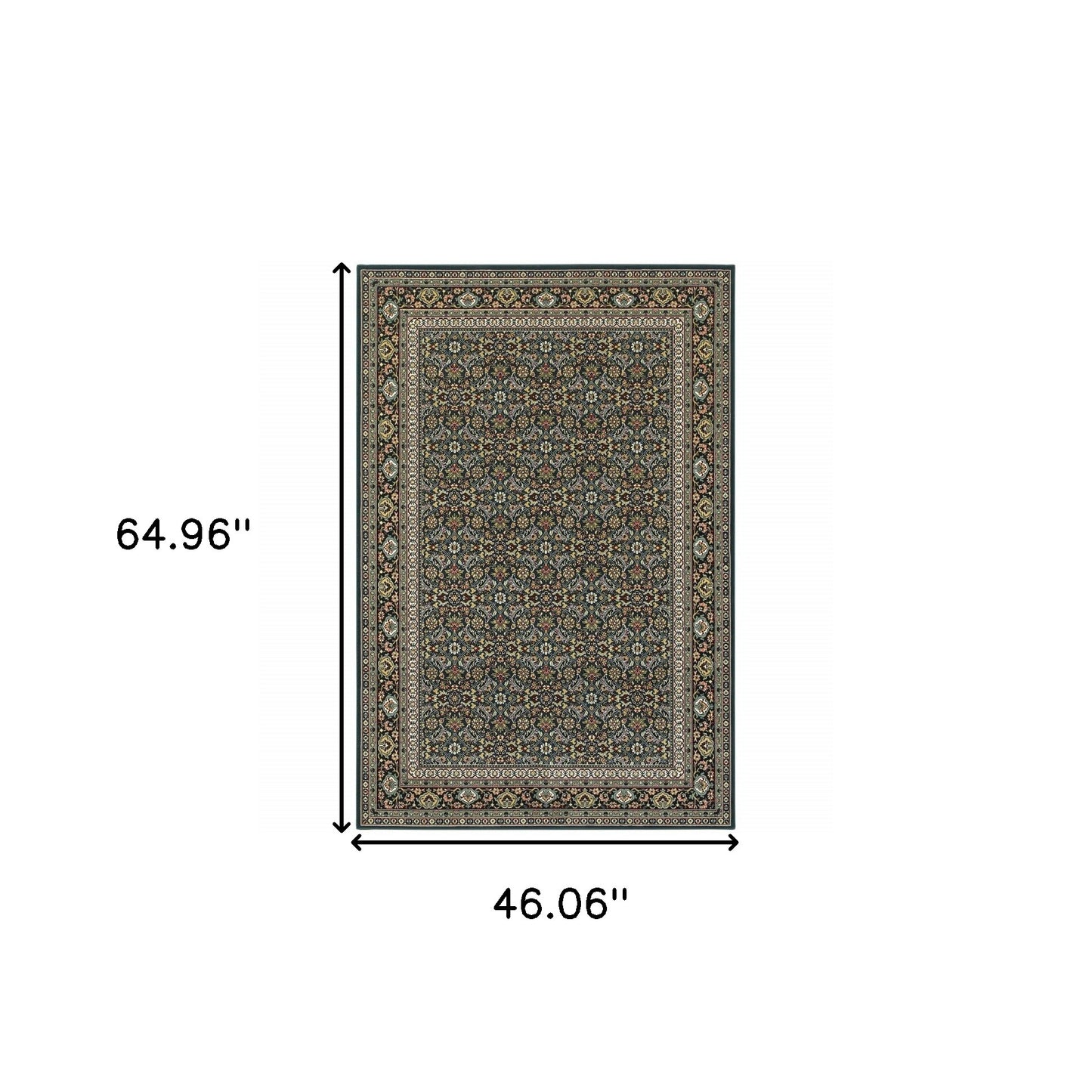 4' X 6' Blue and Green Oriental Power Loom Area Rug