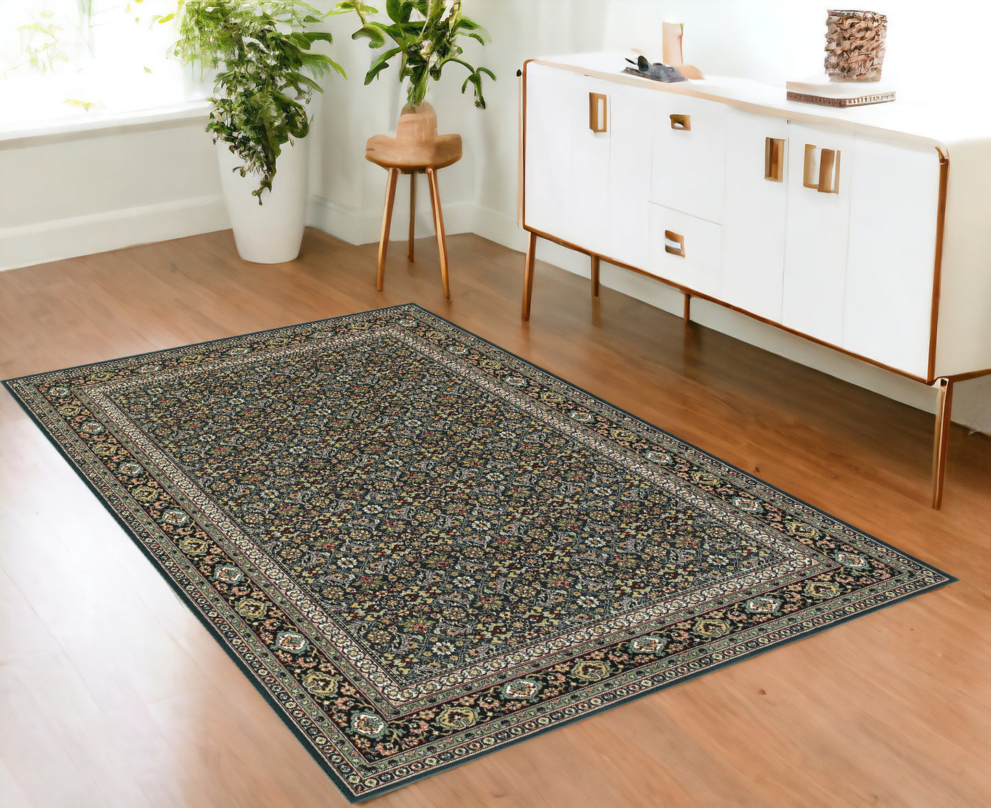 4' X 6' Blue and Green Oriental Power Loom Area Rug