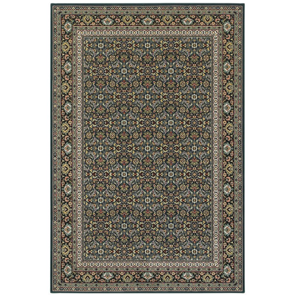 6' X 9' Navy Blue Green Red Ivory And Yellow Oriental Power Loom Stain Resistant Area Rug