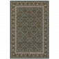6' X 9' Navy Blue Green Red Ivory And Yellow Oriental Power Loom Stain Resistant Area Rug