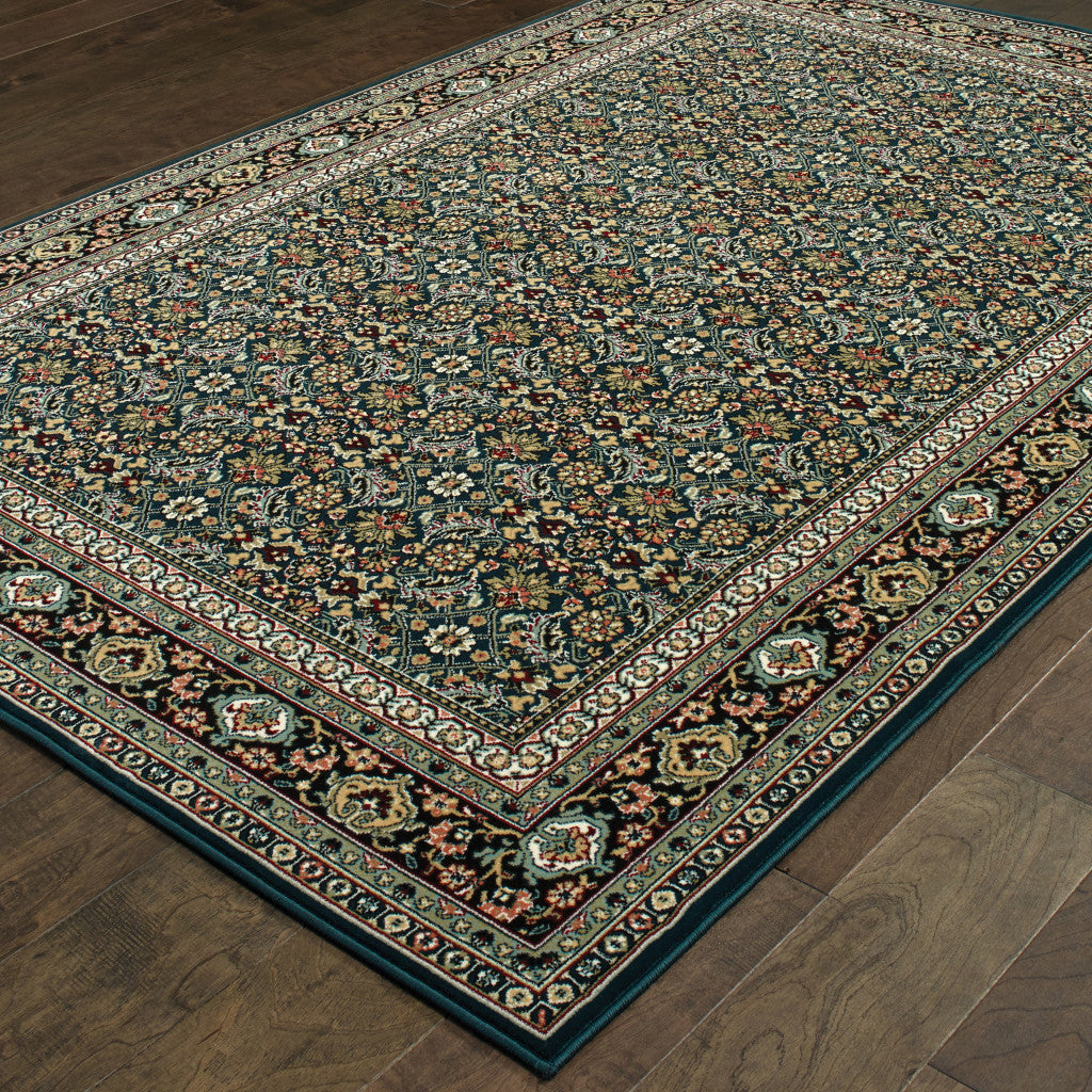 6' X 9' Navy Blue Green Red Ivory And Yellow Oriental Power Loom Stain Resistant Area Rug