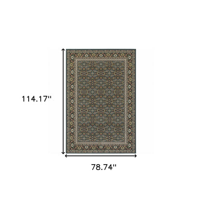 6' X 9' Navy Blue Green Red Ivory And Yellow Oriental Power Loom Stain Resistant Area Rug