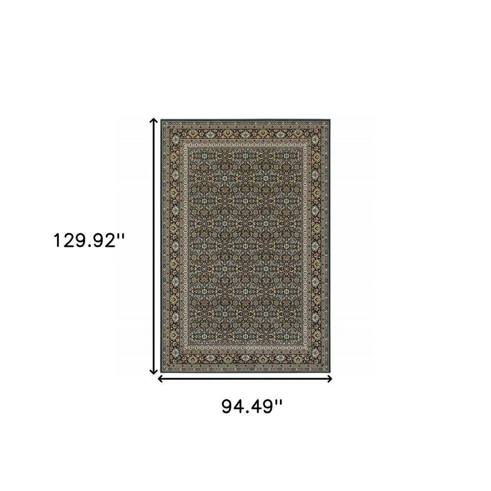 8' X 11' Navy Blue Green Red Ivory And Yellow Oriental Power Loom Stain Resistant Area Rug