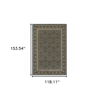 10' X 13' Navy Blue Green Red Ivory And Yellow Oriental Power Loom Stain Resistant Area Rug