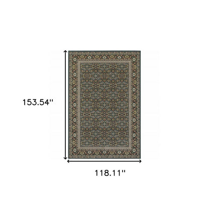 10' X 13' Navy Blue Green And Orange Oriental Area Rug