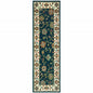 2' X 8' Navy And Ivory Oriental Power Loom Stain Resistant Runner Rug