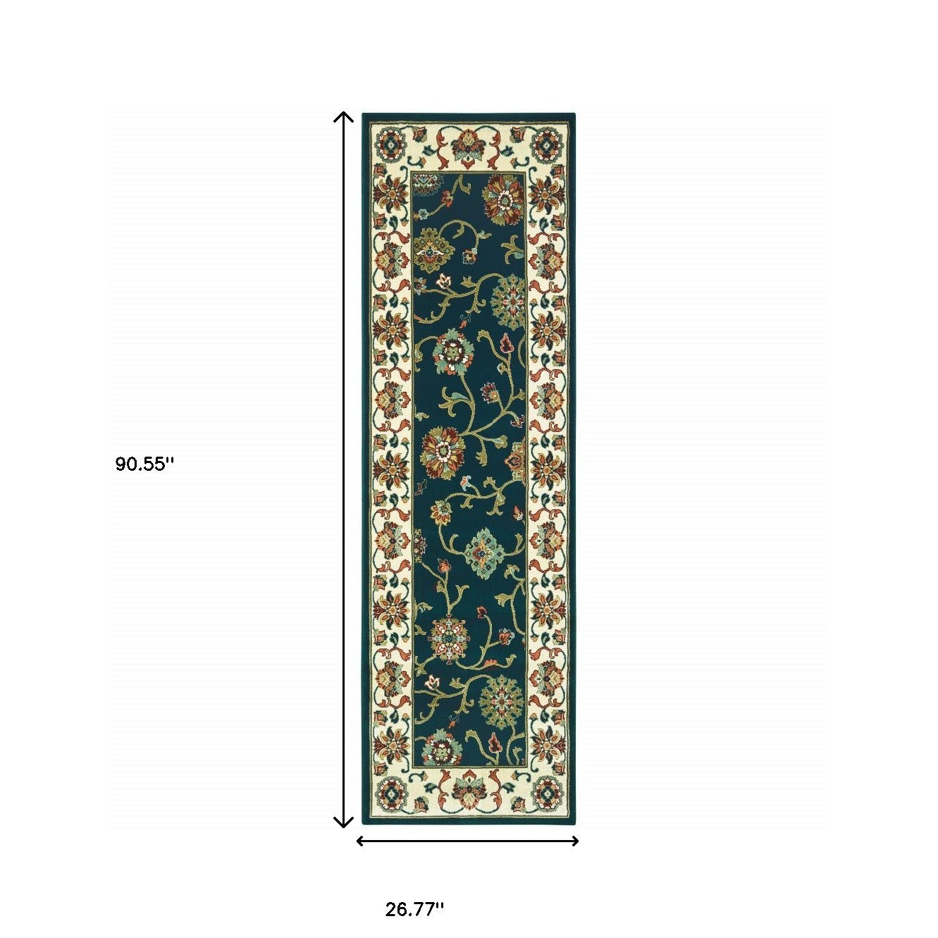 2' X 8' Navy And Ivory Oriental Power Loom Stain Resistant Runner Rug