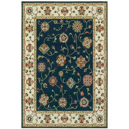 4' X 6' Navy And Ivory Oriental Power Loom Stain Resistant Area Rug