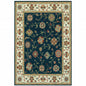 8' X 11' Navy And Ivory Oriental Power Loom Stain Resistant Area Rug