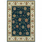 8' X 11' Navy And Ivory Oriental Power Loom Stain Resistant Area Rug