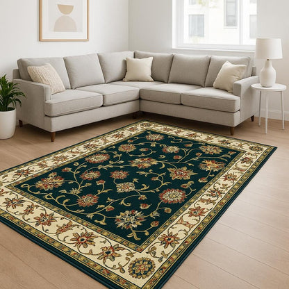 8' X 11' Navy And Ivory Oriental Power Loom Stain Resistant Area Rug