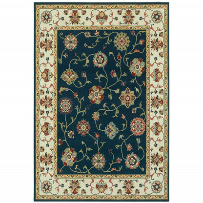 10' X 13' Navy And Ivory Oriental Power Loom Stain Resistant Area Rug