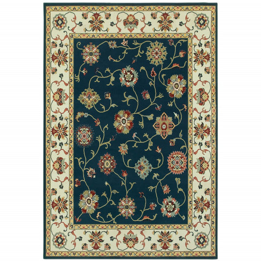 10' X 13' Navy And Ivory Oriental Power Loom Stain Resistant Area Rug