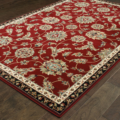 2' X 4' Red Black Blue Ivory Green And Salmon Oriental Power Loom Stain Resistant Area Rug