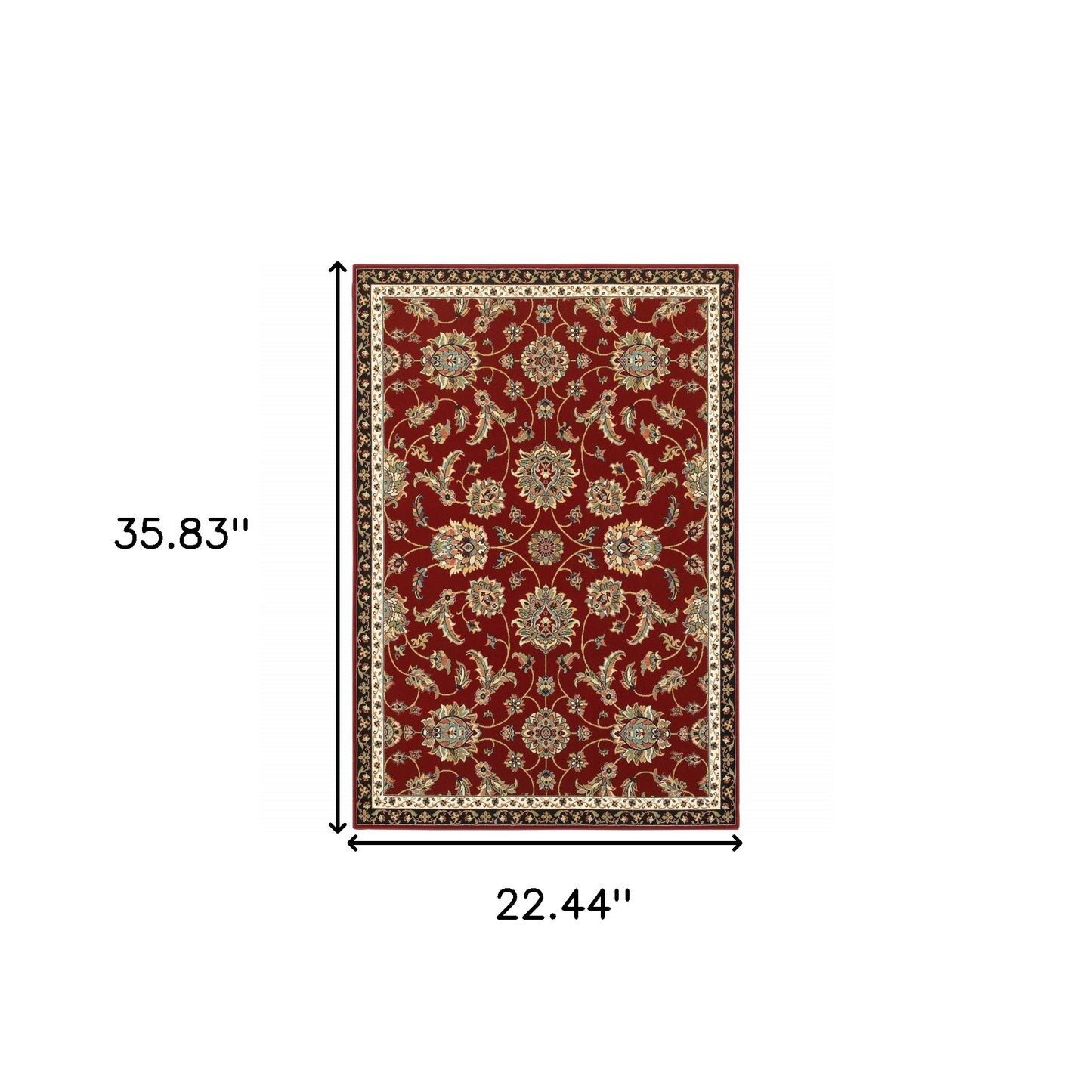 2' X 4' Red Black Blue Ivory Green And Salmon Oriental Power Loom Stain Resistant Area Rug