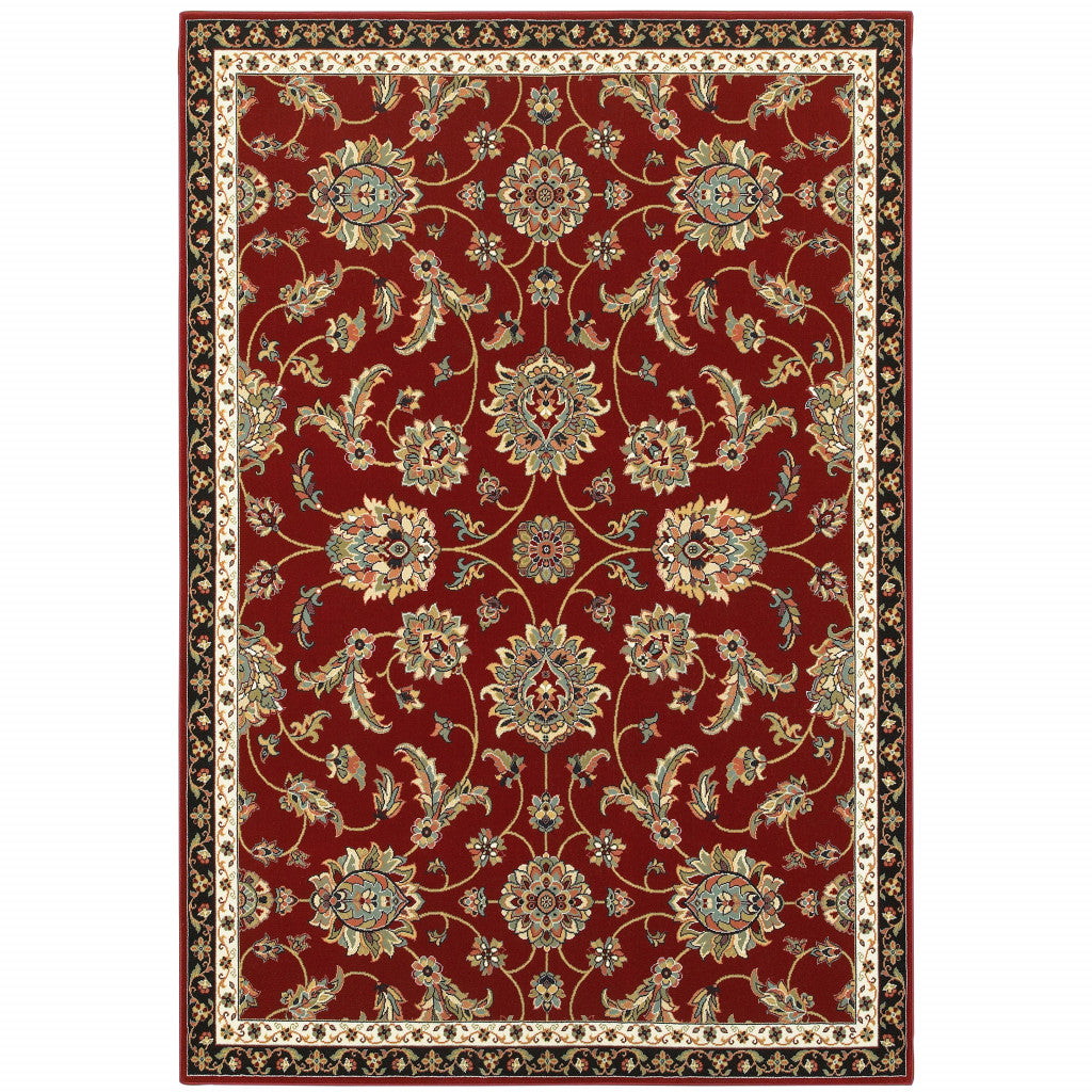 5' X 8' Red and Beige Oriental Power Loom Area Rug