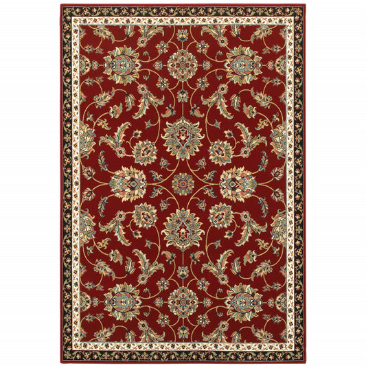 5' X 8' Red and Beige Oriental Power Loom Area Rug