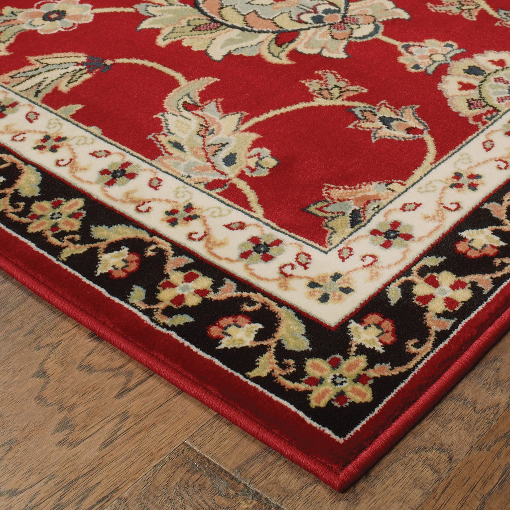 5' X 8' Red and Beige Oriental Power Loom Area Rug