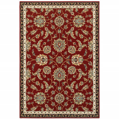 8' X 11' Red Black Blue Ivory Green And Salmon Oriental Power Loom Stain Resistant Area Rug
