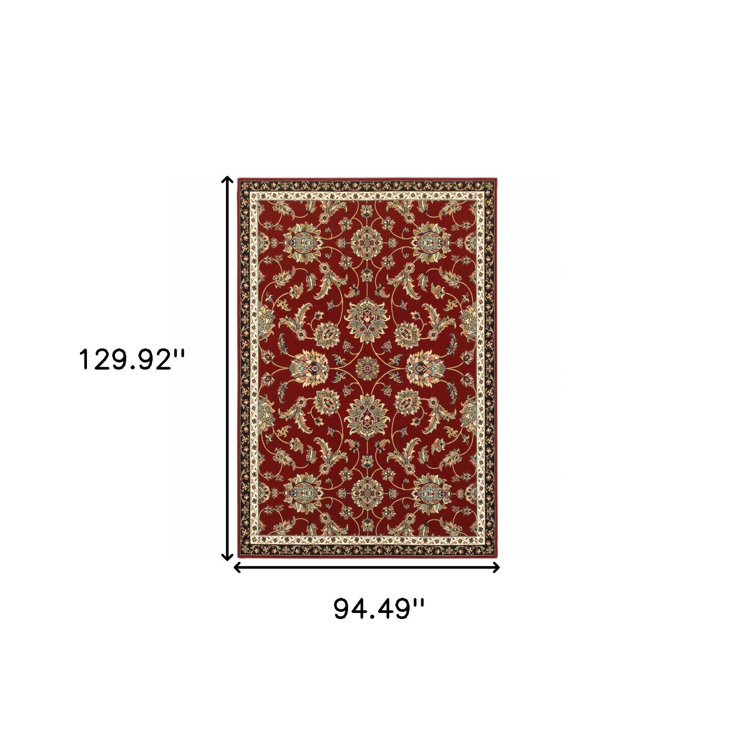 8' X 11' Red Black Blue Ivory Green And Salmon Oriental Power Loom Stain Resistant Area Rug