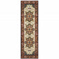 2' X 8' Red And Ivory Oriental Power Loom Stain Resistant Runner Rug