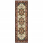 2' X 8' Red And Ivory Oriental Power Loom Stain Resistant Runner Rug