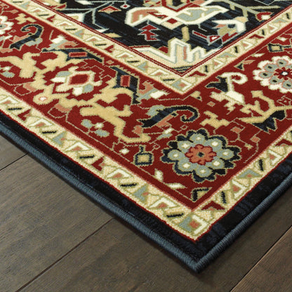 2' X 8' Red And Ivory Oriental Power Loom Stain Resistant Runner Rug