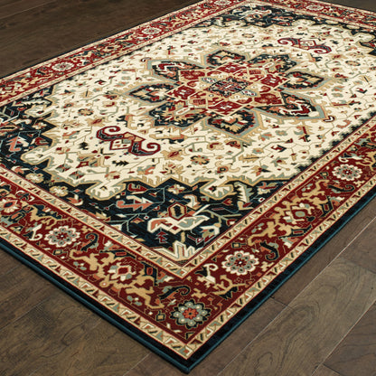 4' X 6' Red And Ivory Oriental Power Loom Stain Resistant Area Rug