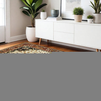 4' X 6' Red And Ivory Oriental Power Loom Stain Resistant Area Rug