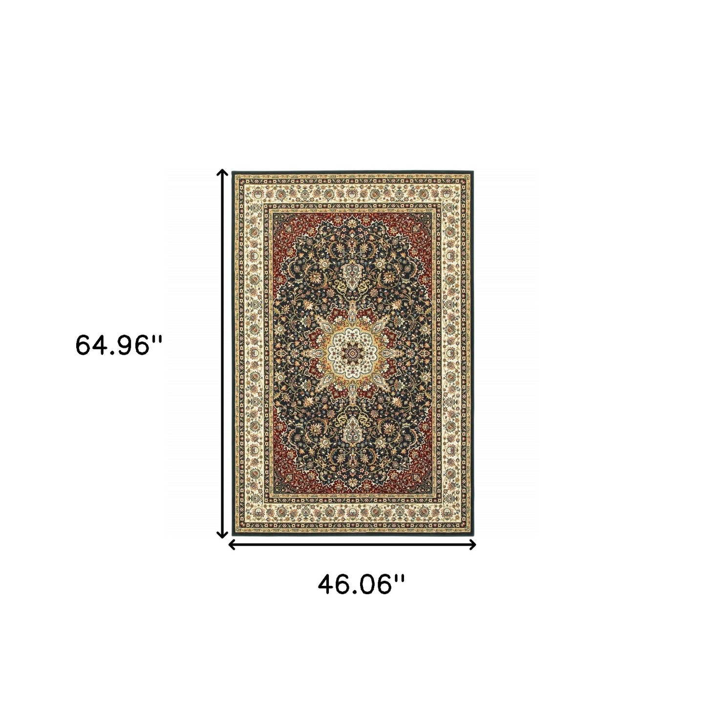 4' X 6' Navy And Ivory Oriental Power Loom Stain Resistant Area Rug