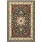 8' X 11' Navy And Ivory Oriental Power Loom Stain Resistant Area Rug