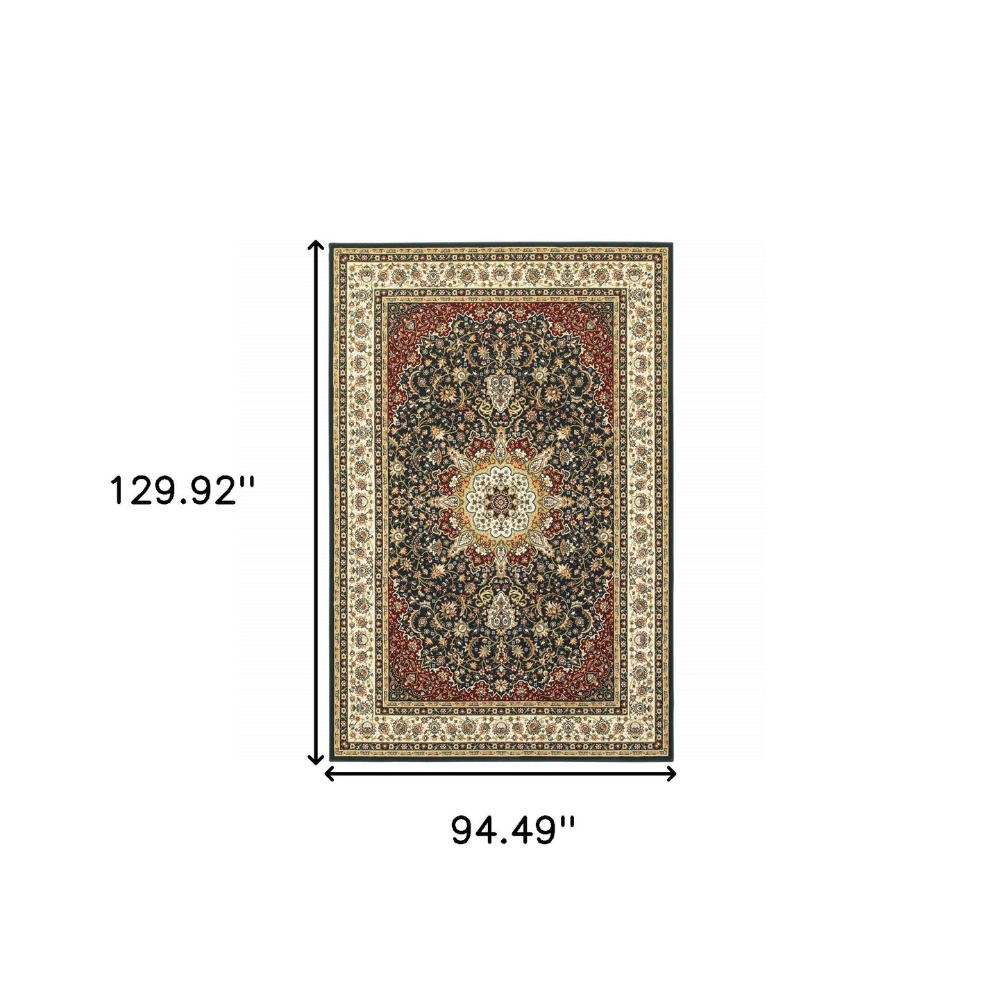 8' X 11' Navy And Ivory Oriental Power Loom Stain Resistant Area Rug