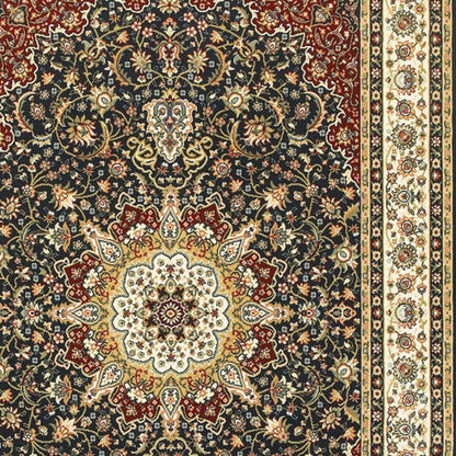 8' X 11' Navy And Ivory Oriental Power Loom Stain Resistant Area Rug