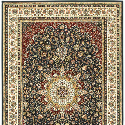 8' X 11' Navy And Ivory Oriental Power Loom Stain Resistant Area Rug