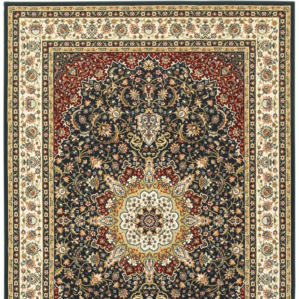 8' X 11' Navy And Ivory Oriental Power Loom Stain Resistant Area Rug