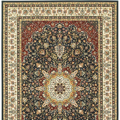 8' X 11' Navy And Ivory Oriental Power Loom Stain Resistant Area Rug