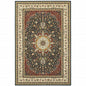 10' X 13' Navy And Ivory Oriental Power Loom Stain Resistant Area Rug